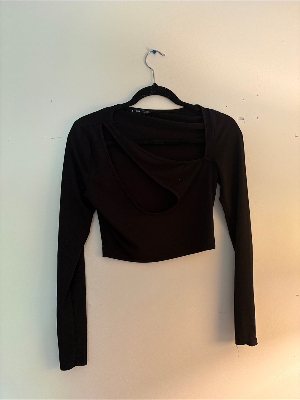 SHEIN Black Long Sleeve Cutout Crop Top
